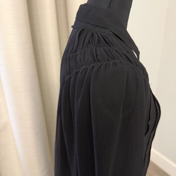 Urban Outfitters Black Sheer Button-Front Ruffle Blouse - Picture 6 of 12
